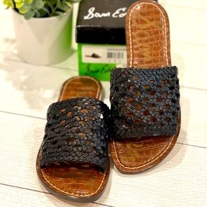 NIB Sam Edelman Genova Black Woven Leather Slides